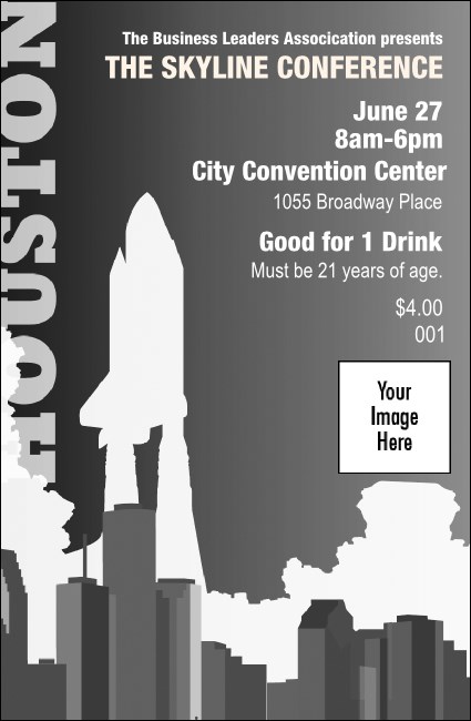 Houston Drink Ticket (Black and white) Product Front