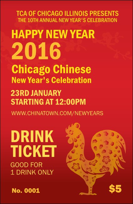 Chinese New Year Rooster Drink Ticket Product Front