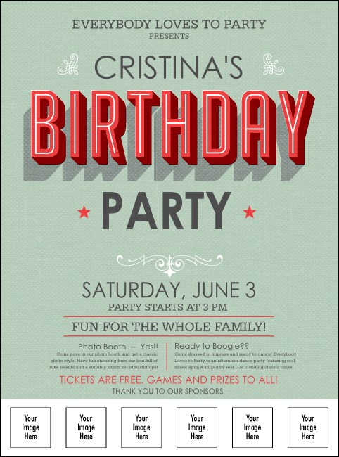 Birthday Party Green Logo Flyer Product Front