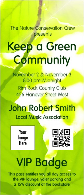 Nature Series - Green Leaves VIP Event Badge Large