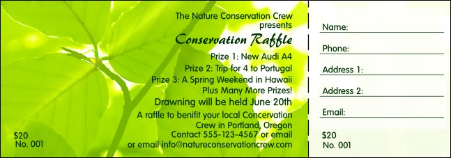 Nature Series - Green Leaves Raffle Ticket Product Front