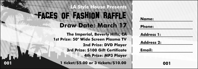 Hollywood Raffle Ticket with stub (Black and white) Product Front